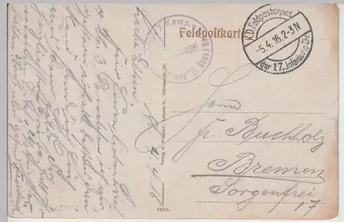 (89607) AK Somme-Py, zerstörte Kirche, Feldpost 1.WK 1916