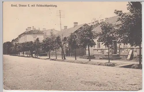 (89358) AK Brest-Litowsk, Straße E., Feldbuchhandlung, Feldpost 1916