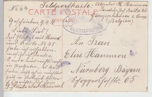 (89335) AK Marche, Belgien, Bahnhof, la Gare, Feldpost 1916