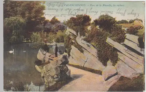 (89317) AK Valenciennes, Parc de la Rhonelle, les rochers, Feldpost 1914