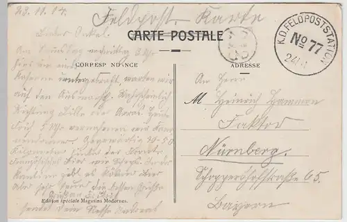 (89317) AK Valenciennes, Parc de la Rhonelle, les rochers, Feldpost 1914