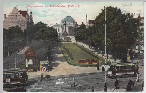 (89137) AK Halle, Saale, Stadttheater, Straßenbahn, Alte Promenade 1907