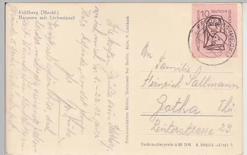 (89134) AK Feldberg, Meckl., Haussee, Liebesinsel 1955