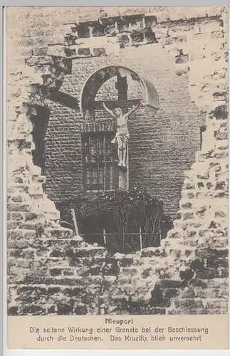 (89005) AK Nieuport, Nieuwpoort, Granatwirkung an Kirche, Kruzifix, 1915