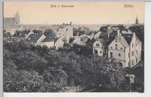 (88450) AK Guben, Blick von Sanssouci, Feldpost 1916