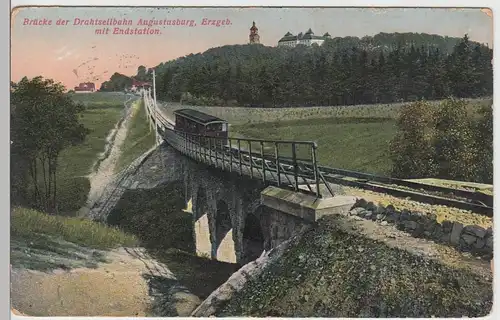 (88340) AK Augustusburg, Brücke der Drahtseilbahn u. Endstation um 1920