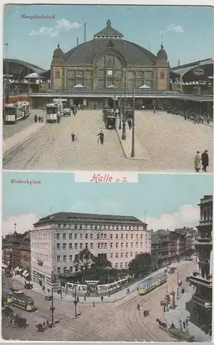 (75863) AK Halle a.d. Saale, Hauptbahnhof u. Riebeckplatz, vor 1945