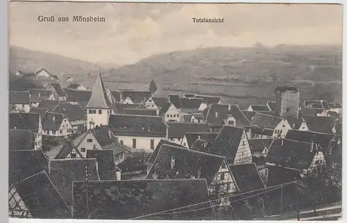 (87794) AK Mönsheim, Panorama mit Steinernem Turm 1943