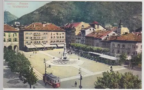 (87608) AK Bozen, Bolzano, Südtirol, Walterplatz, Straßenbahn, vor 1945