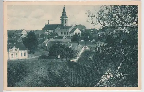 (87547) AK Mährisch Budwitz, Moravské Budějovice, Ort mit Kirche 1943