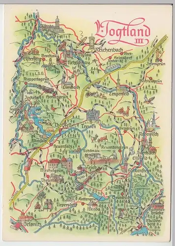 (87192) AK Wanderkarte, Landkarte - Vogtland III - 1974