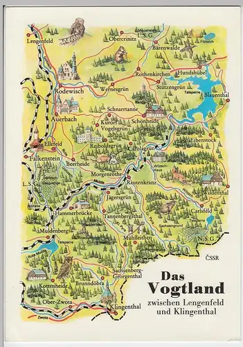 (87188) AK Wanderkarte, Landkarte - Vogtland zw. Lengenfeld u. Klingenthal