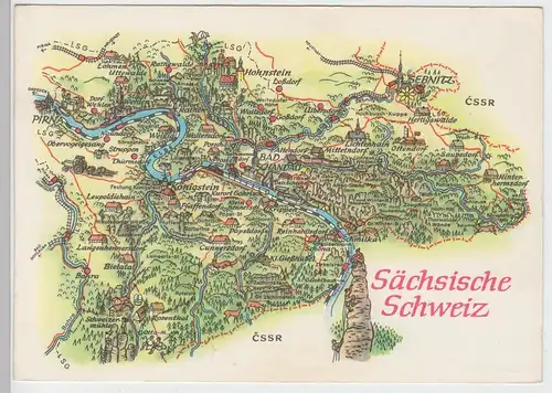(87187) AK Wanderkarte, Landkarte - Sächsische Schweiz - 1974