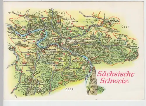 (87167) AK Wanderkarte, Landkarte - Sächsische Schweiz - 1974