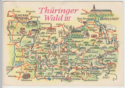 (87159) AK Wanderkarte, Landkarte - Thüringer Wald III - 1974