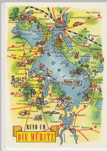 (87132) AK Wanderkarte, Landkarte -Rund um die Müritz- 1987