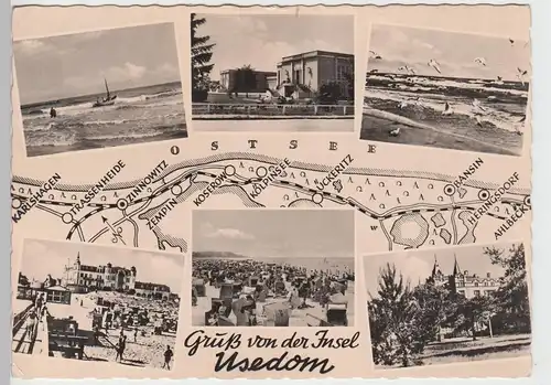 (87125) AK Insel Usedom, Mehrbildkarte v. Karlshagen bis Ahlbeck, 1959