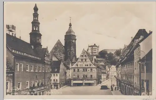 (85700) AK Pirna, Marktplatz, Marienkirche, Rathaus, vor 1945