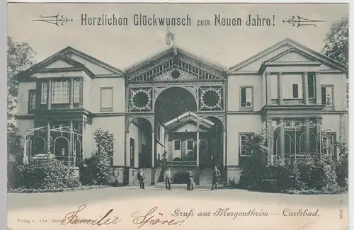 (85272) AK Gruss aus Mergentheim, Carlsbad, Neujahrs-Karte 1898