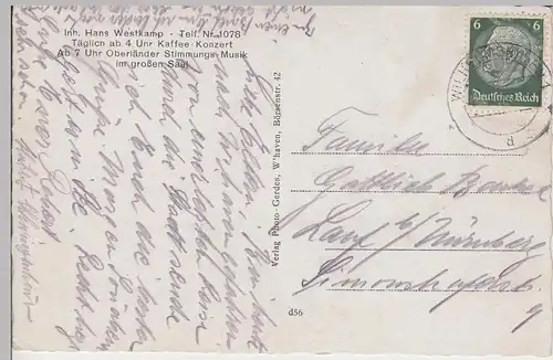(85118) AK Wilhelmshaven, Zillertal-Betriebe, Restaurant Inneres 1930er