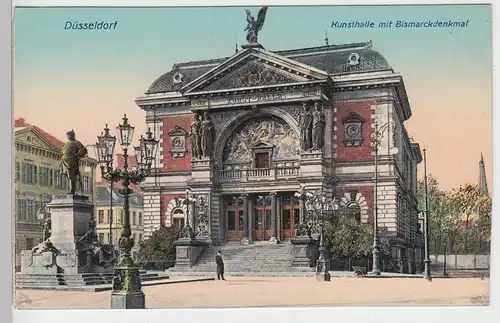 (85071) AK Düsseldorf, Kunsthalle mit Bismarckdenkmal vor 1945