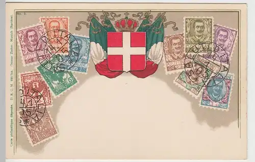 (84320) AK Saluti d' Italia, Briefmarken Italien, Wappen 1905