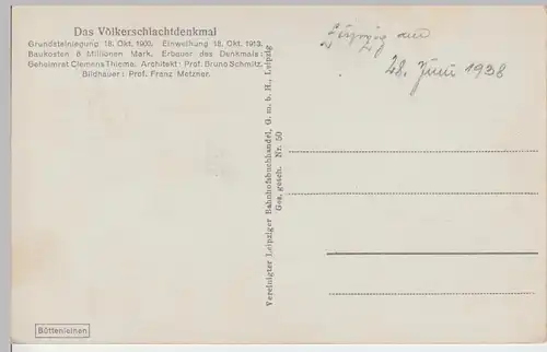 (84310) AK Leipzig, Völkerschlachtdenkmal 1938