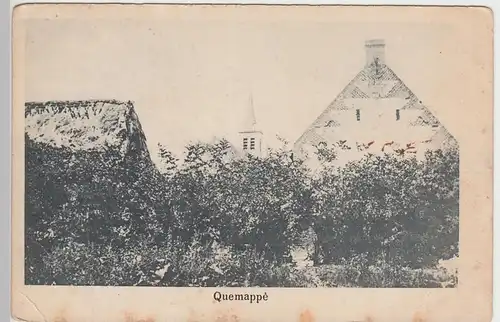 (84165) AK Quemappè, beschädigtes Gebäude, Kirchturm, vor 1945