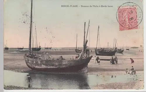 (84156) AK Berck Plage, Boote bei Ebbe 1906