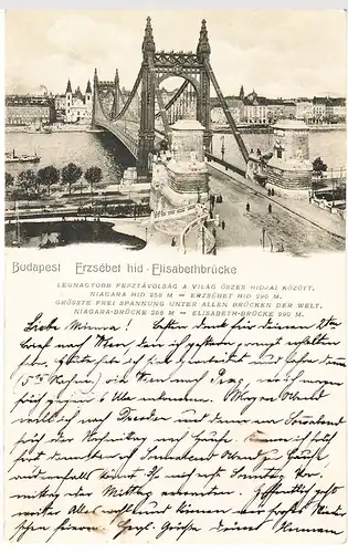 (84115) AK Budapest, Elisabethbrücke, Erzsébet híd 1905
