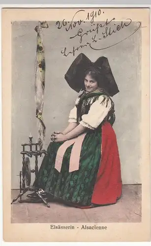 (84052) AK Frau in Elsässer Tracht am Spinnrad 1910