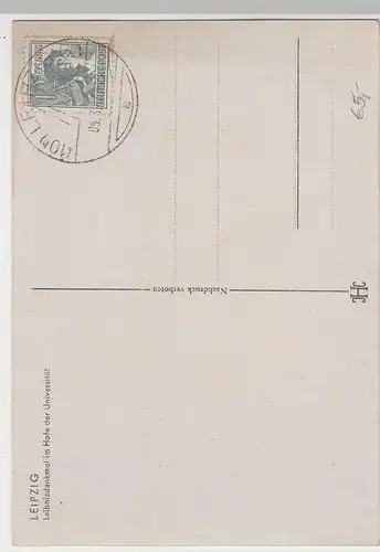 (83861) AK Leipzig, Leibnizdenkmal, Hof Universität, Sonderstempel 1947