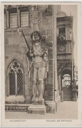 (83830) AK Halberstadt, Rathaus, Roland, aus Leporello, vor 1945