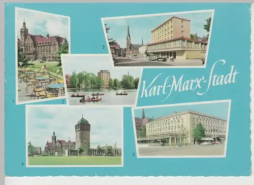 (83425) AK Karl-Marx-Stadt, Mehrbild, Roter Turm, Theaterplatz, um 1962