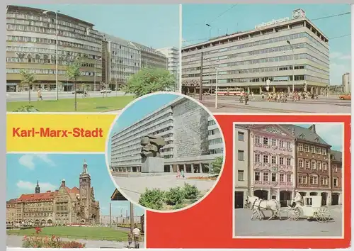 (83231) AK Karl-Marx-Stadt, Mehrbild, Centrum Warenhaus, Rathaus 1982