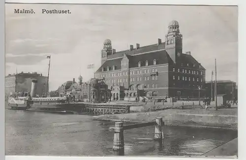 (82597) AK Malmö, Posthuset, Hauptpostamt, Raddampfer, vor 1945