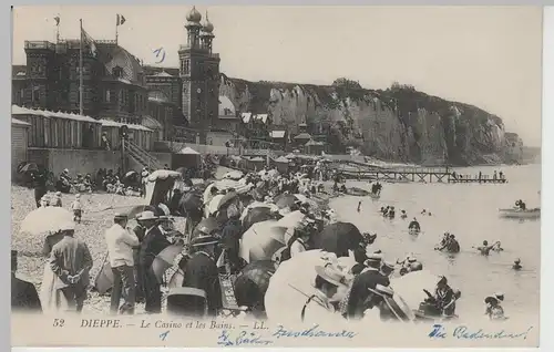 (82323) AK Dieppe, Strand, Casino mauresque et les Bains, gel. 1962