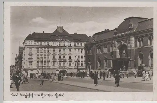 (81697) AK Kiel, Bahnhof mit Hansa-Hotel, vor 1945