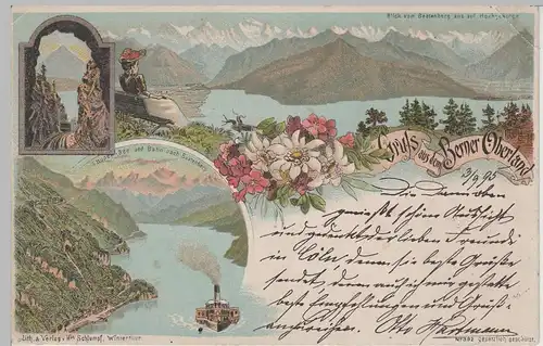 (81541) AK Gruss aus dem Berner Oberland, Litho 1895