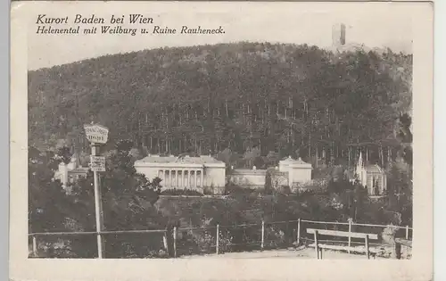 (81516) AK Baden bei Wien, Helenental m. Weilburg u. Ruine 1924