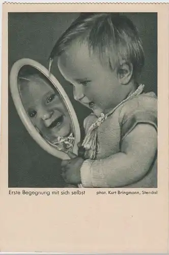 (81172) AK Kleines Kind mit Spiegel, Werbung Foto Porst, vor 1945