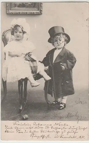 (81170) AK Kleiner Junge mit Brille u. Zylinder, kleines Mädchen 1904
