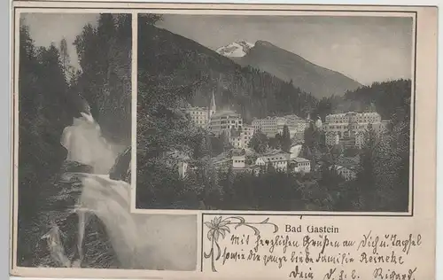 (80601) AK Bad Gastein, Wasserfall u. Gesamtansicht, 1906