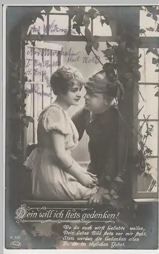 (80402) AK Paar mit Soldat 1.WK "Dein will ich stets gedenken!" 1915