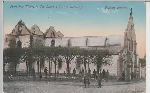 (80327) AK Ste. Marie-a-Py, zerstörte Kirche, Feldpost 1916