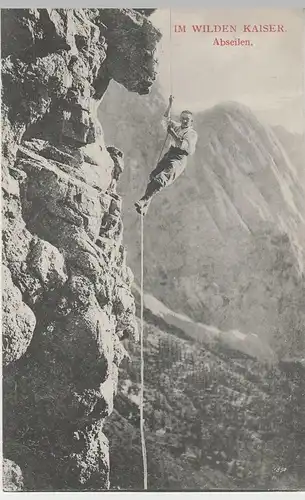 (80268) AK Wilder Kaiser, Abseilen eines Bergsteigers, 1926
