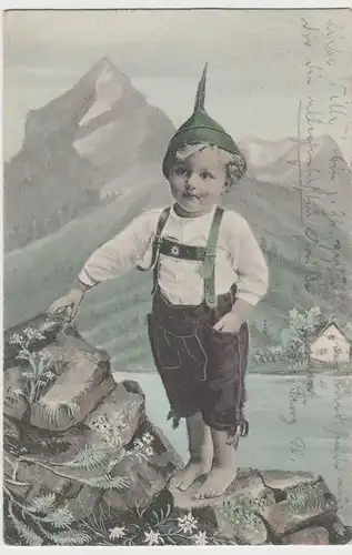 (80219) AK Junge in Lederhosen, in den Bergen, 1907