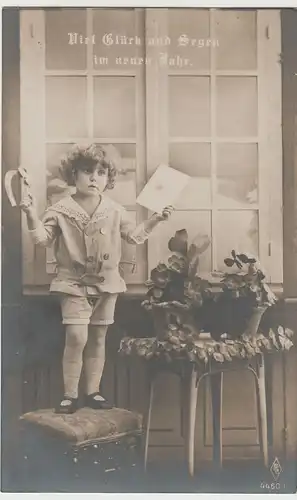 (80139) AK Viel Glück u. Segen im neuen Jahre, Kind mit Hufeisen 1920