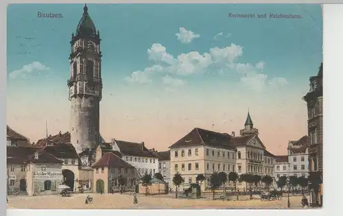 (80032) AK Bautzen, Kornmarkt und Reichenturm, Feldpost 1917