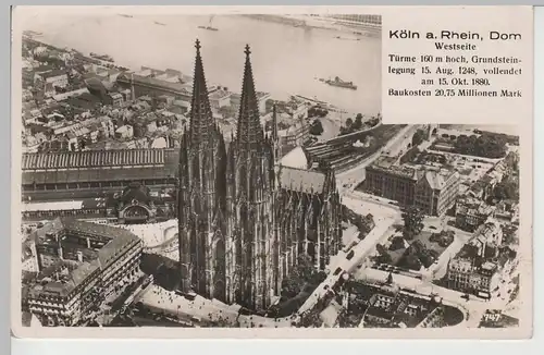 (79750) AK Köln, Luftaufnahme vom Dom, 1939